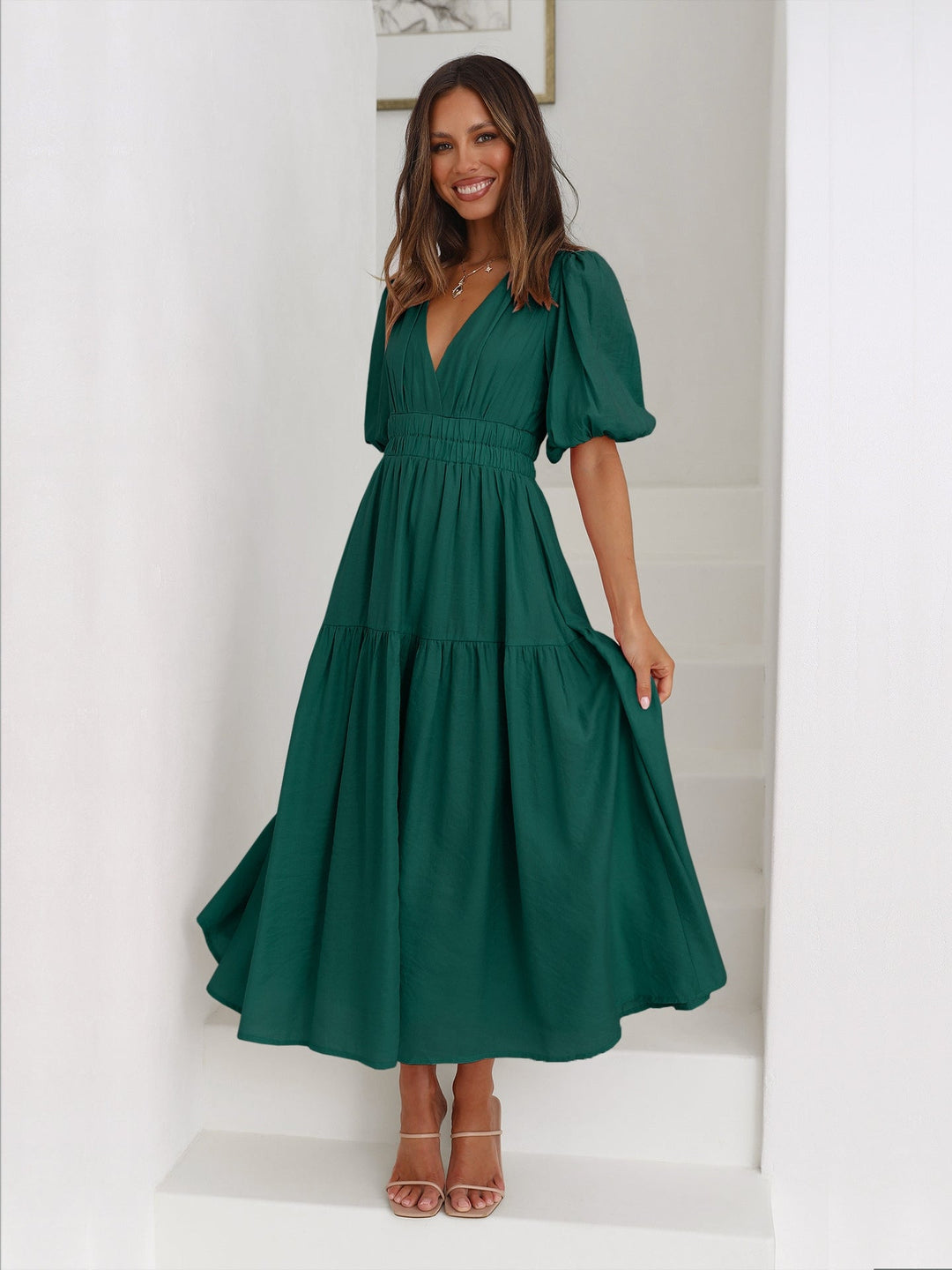 Frieda | Puff Sleeve Midi Dress