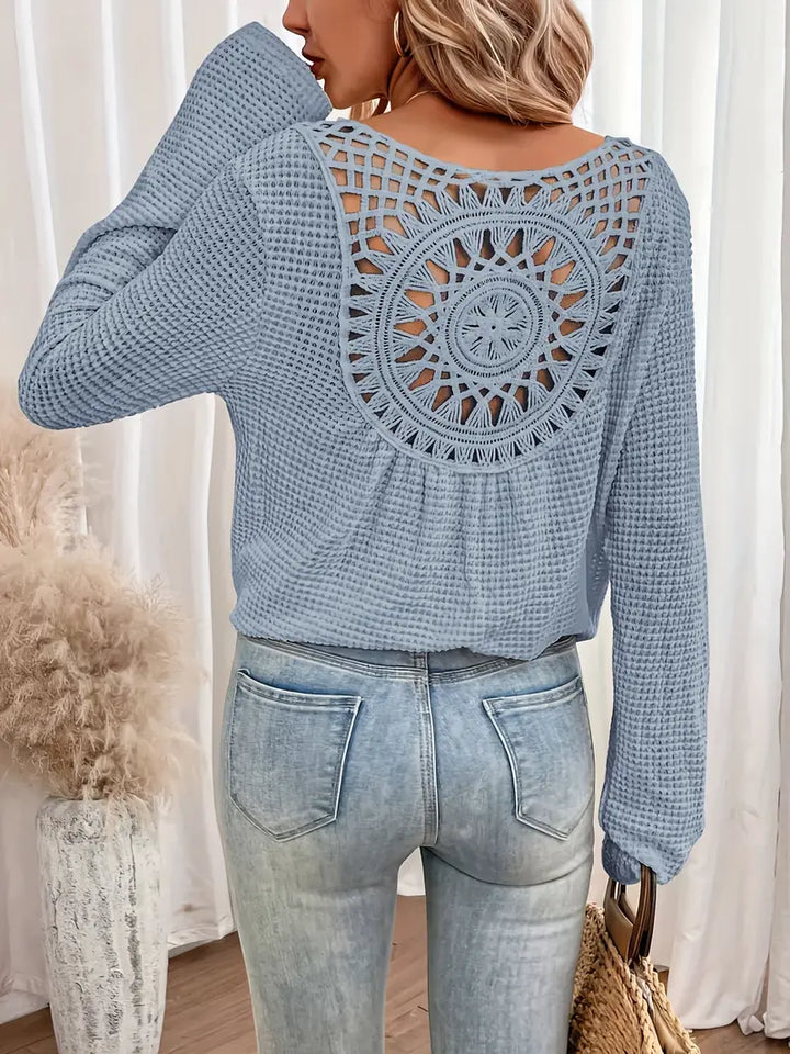 Elle | Crochet Back Waffle Knit Top