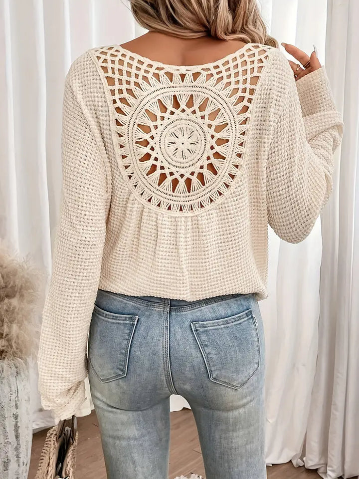 Elle | Crochet Back Waffle Knit Top