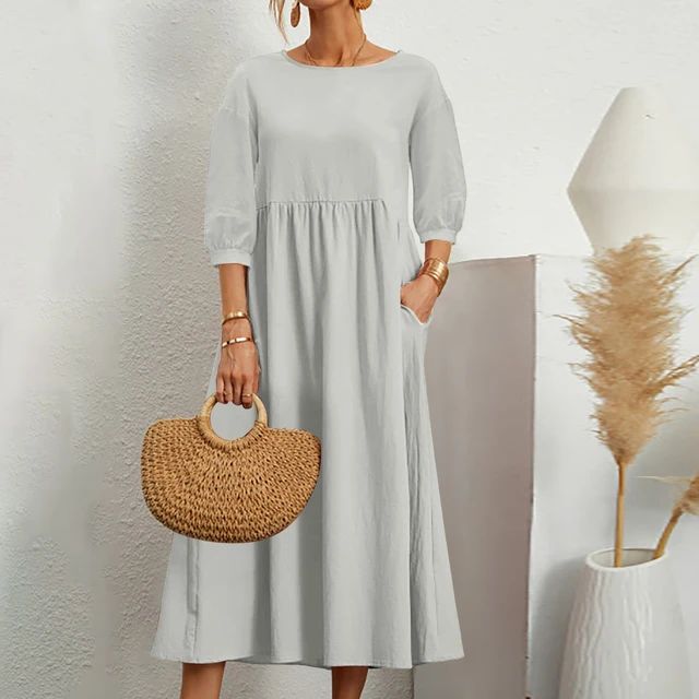 Brigitta | Linen Puff Sleeve Midi Dress