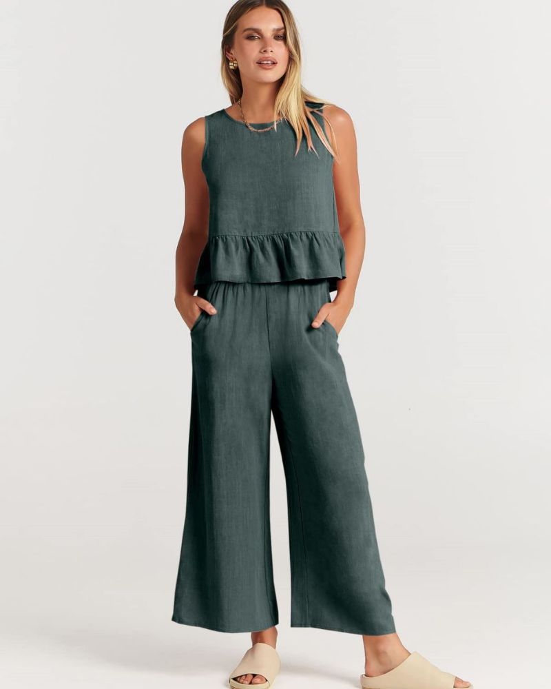 Sage | Peplum Linen Set