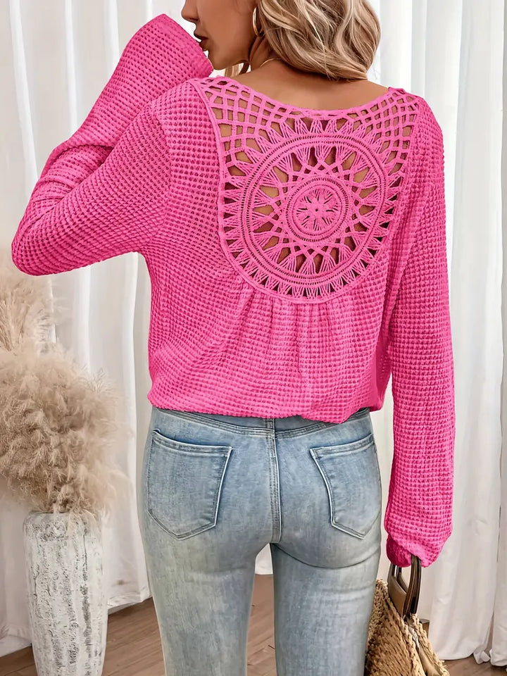 Elle | Crochet Back Waffle Knit Top