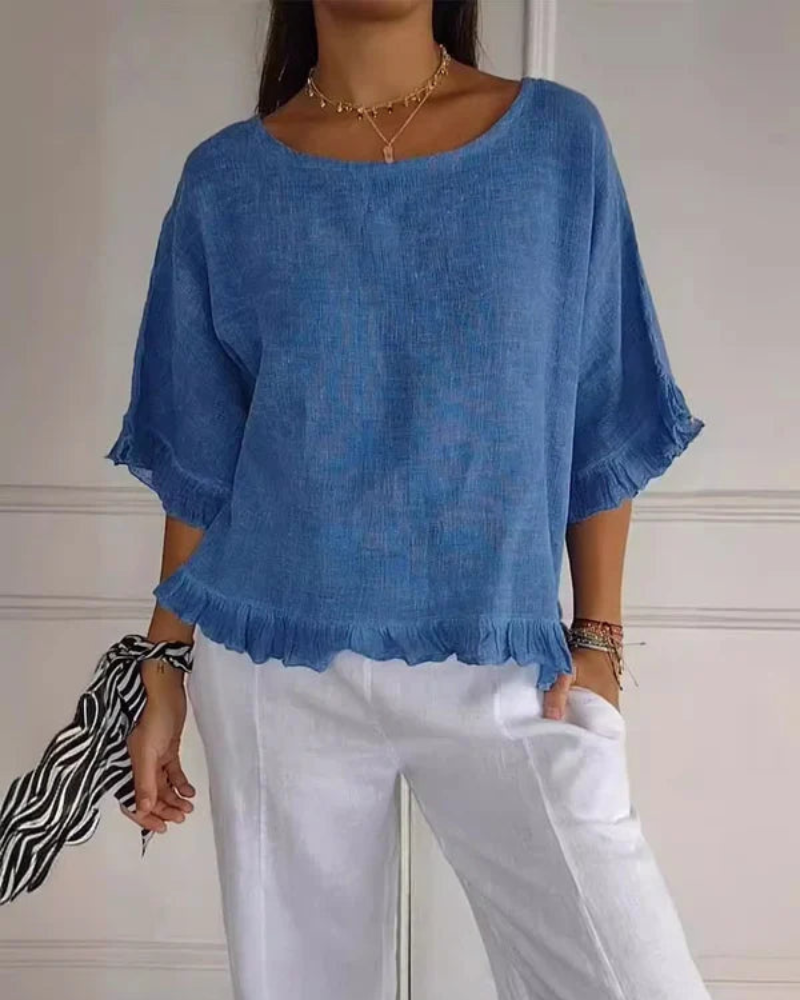 Maribel | Ruffle Hem Linen Top