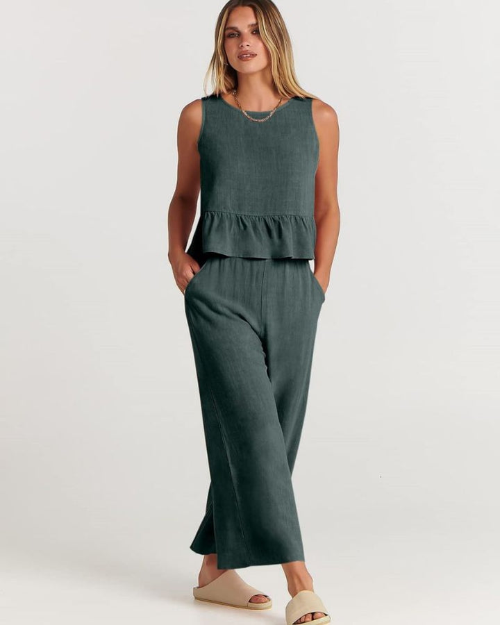 Sage | Peplum Linen Set