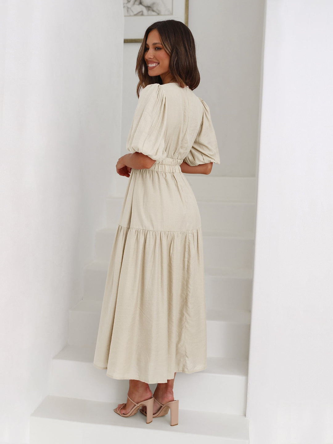 Frieda | Puff Sleeve Midi Dress