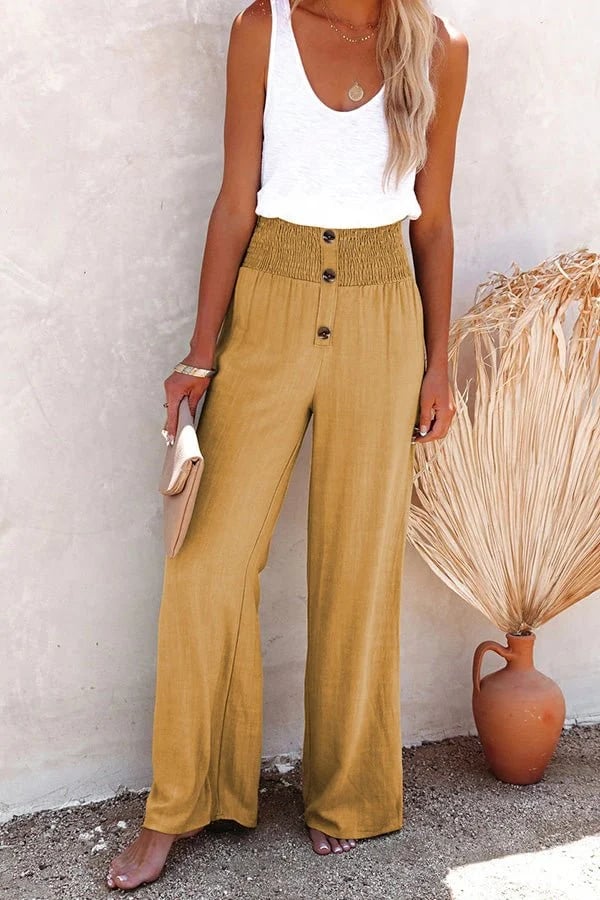 Lyara | Smocked Waist Linen Pants