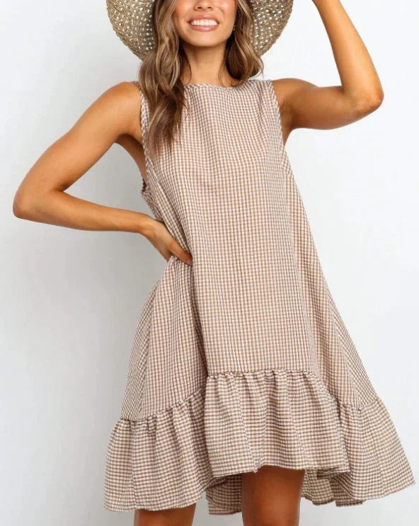 Serenella | Gingham Ruffle Hem Dress