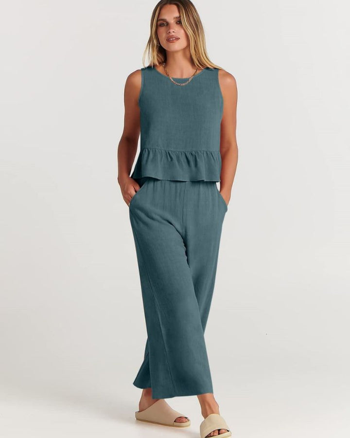 Sage | Peplum Linen Set