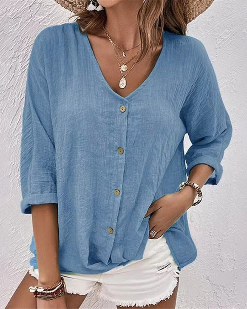 Savannah | Linen Button-Up Blouse