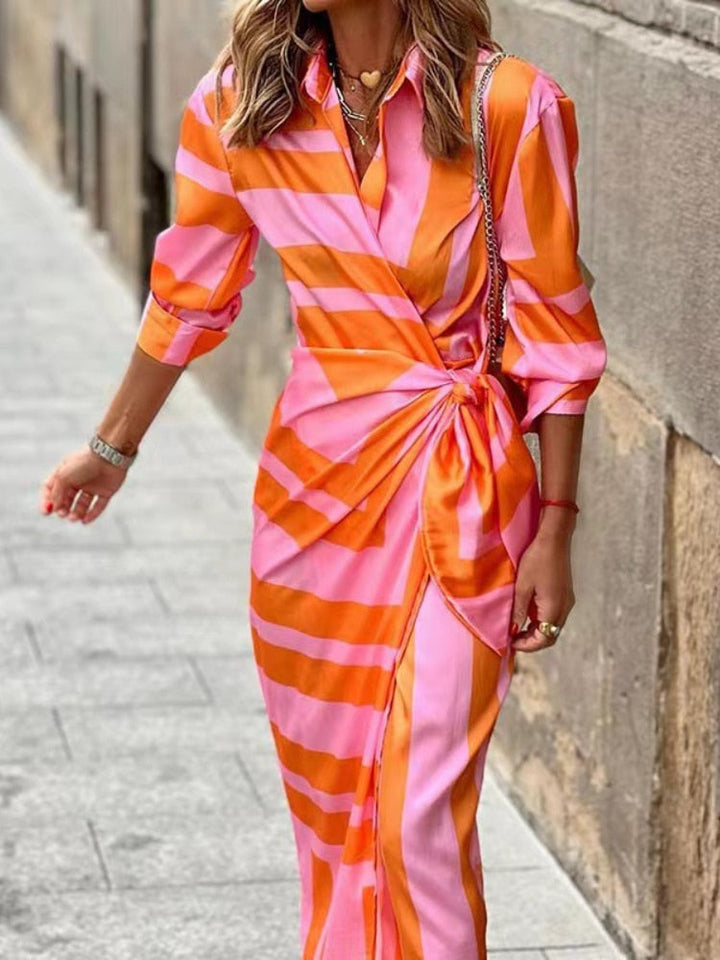 Calantha | Striped Wrap Midi Dress