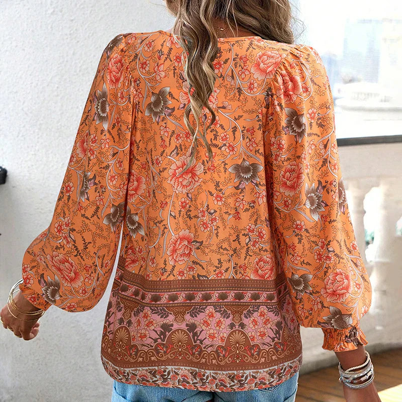 Aurora | Boho Floral Peasant Blouse