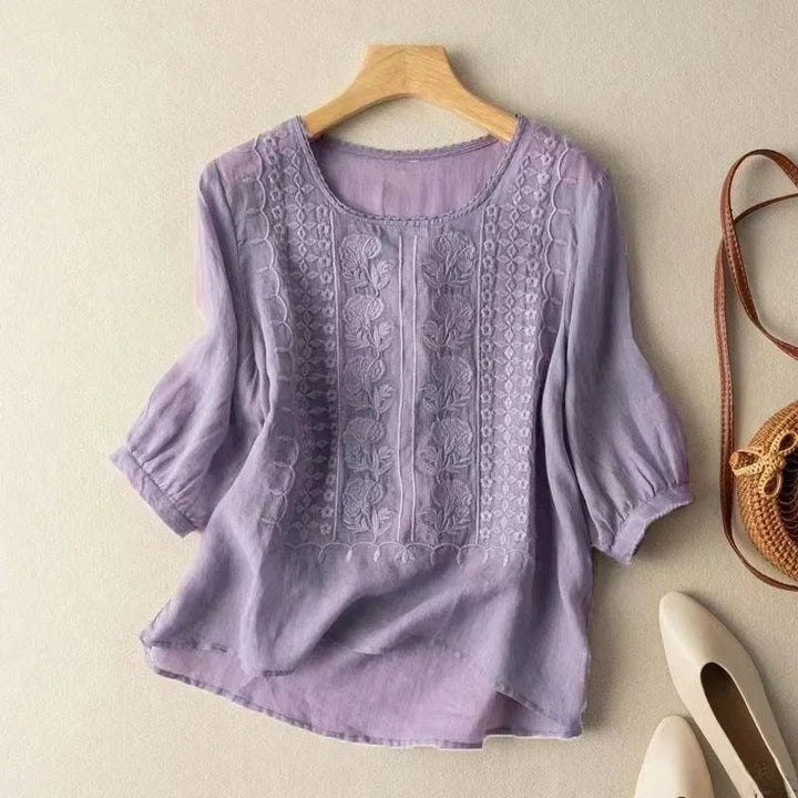 Violet | Embroidered Linen Blouse