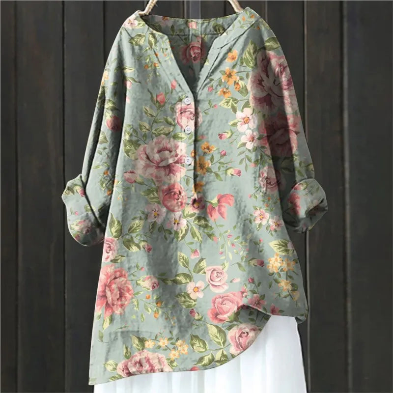 Florence | Floral Crane Button-Up Blouse