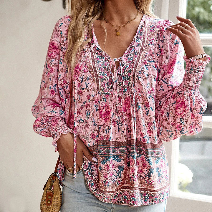 Aurora | Boho Floral Peasant Blouse