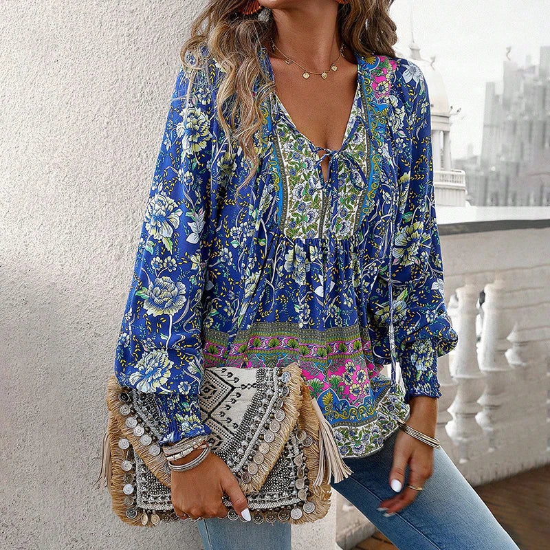 Aurora | Boho Floral Peasant Blouse