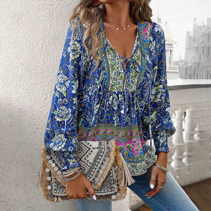 Aurora | Boho Floral Peasant Blouse