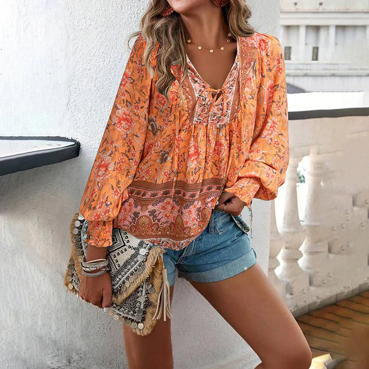 Aurora | Boho Floral Peasant Blouse