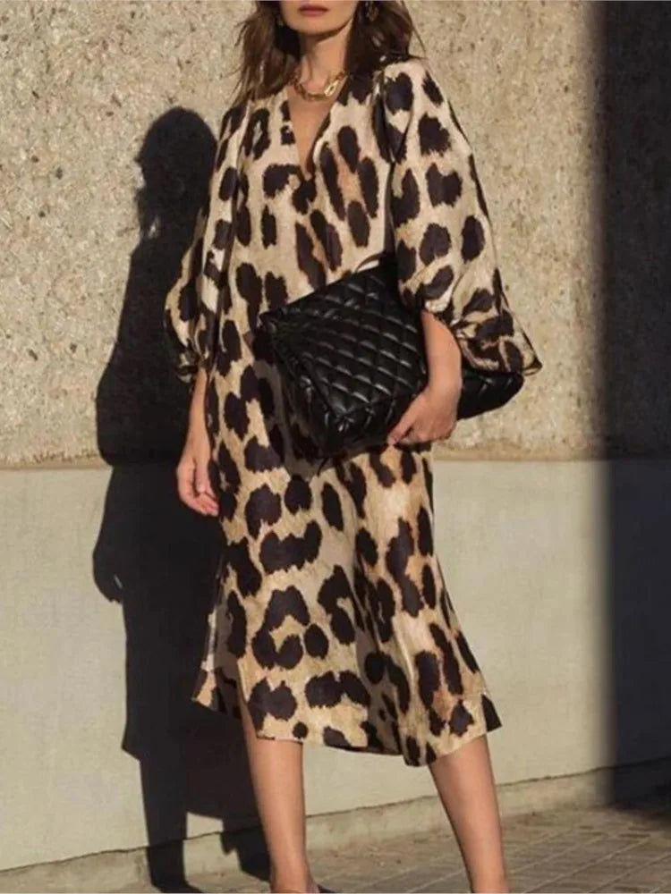 Radka | Leopard Print Midi Dress