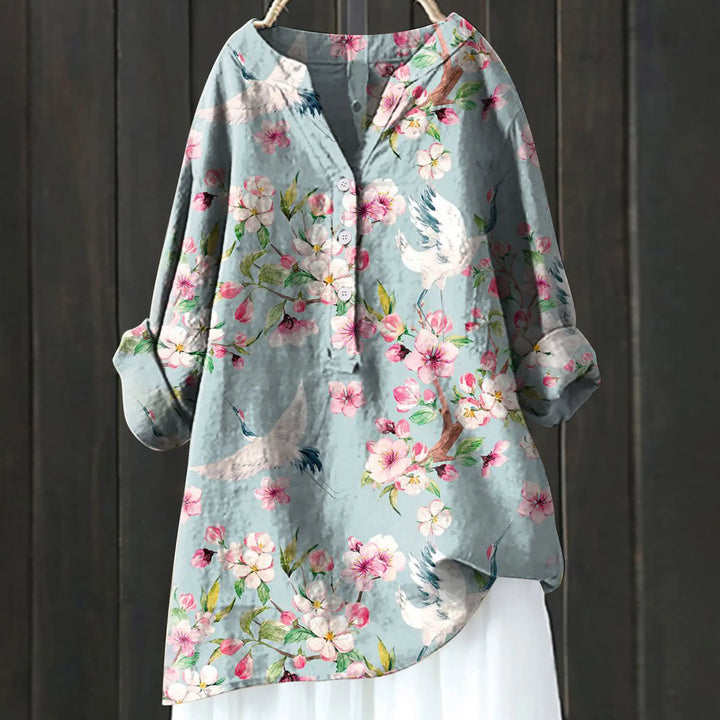 Florence | Floral Crane Button-Up Blouse