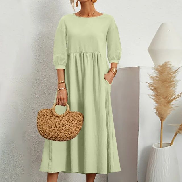 Brigitta | Linen Puff Sleeve Midi Dress