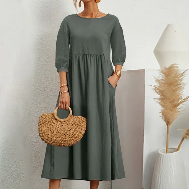 Brigitta | Linen Puff Sleeve Midi Dress