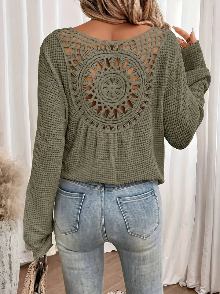 Elle | Crochet Back Waffle Knit Top