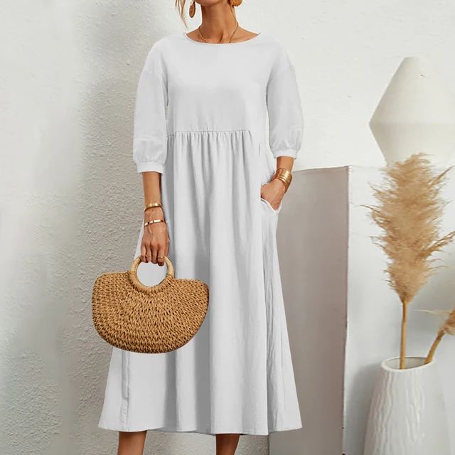 Brigitta | Linen Puff Sleeve Midi Dress