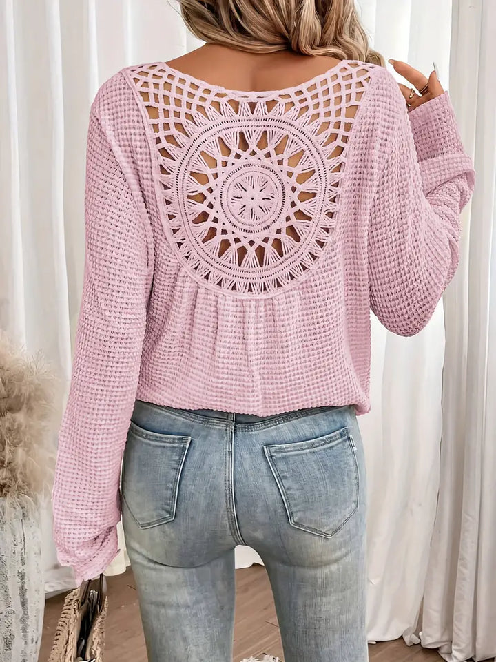 Elle | Crochet Back Waffle Knit Top