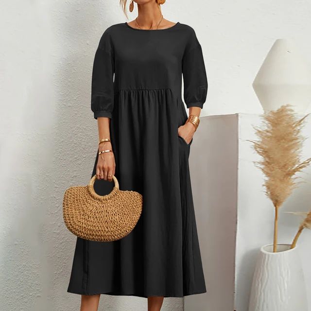 Brigitta | Linen Puff Sleeve Midi Dress