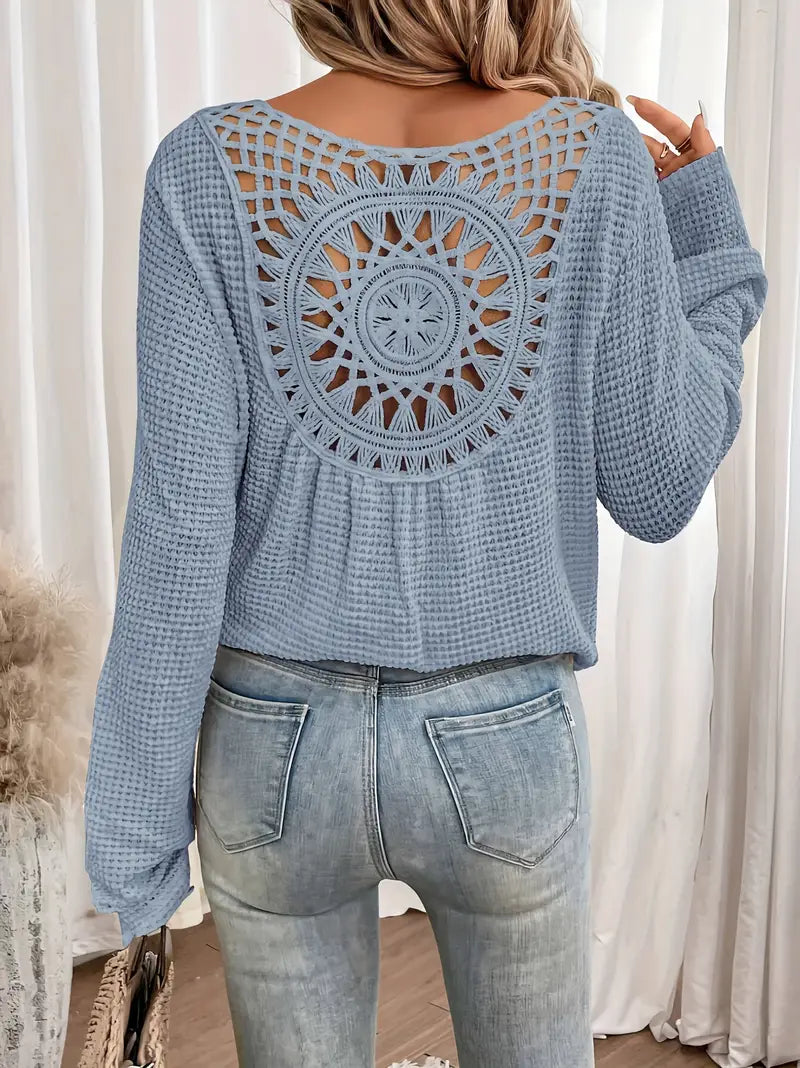 Elle | Crochet Back Waffle Knit Top