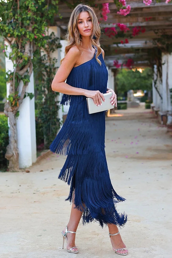 Loreena | One-Shoulder Fringe Dress