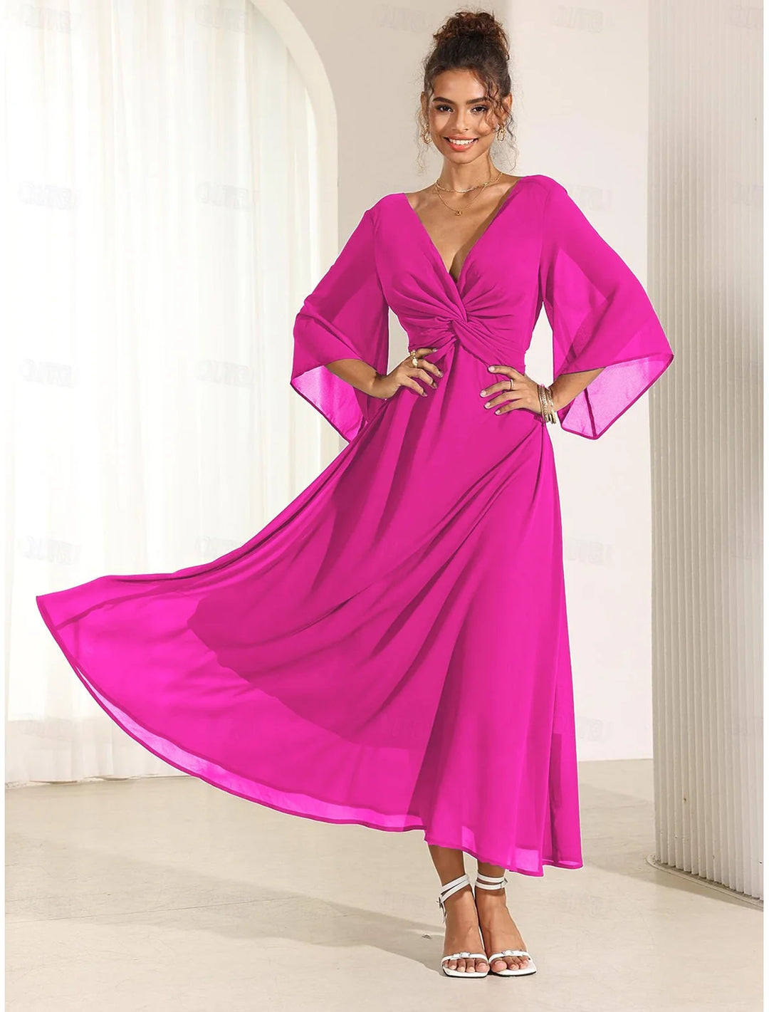 Elysiane™ | Elegant Chiffon Ruffle Maxi Dress