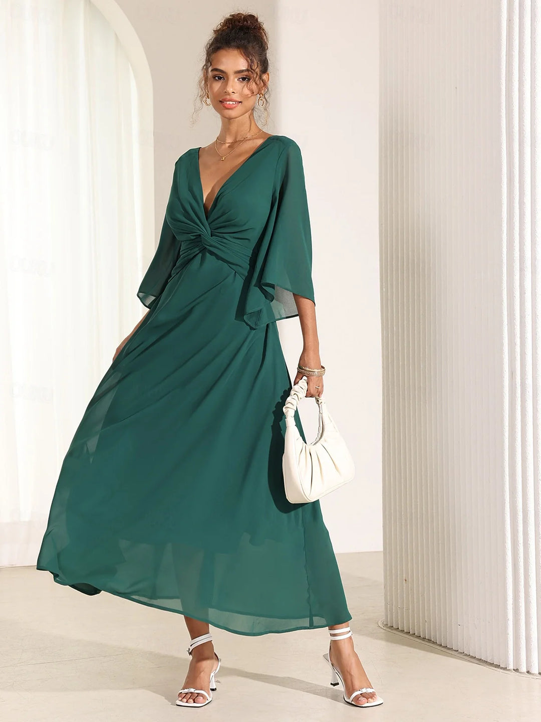 Elysiane™ | Elegant Chiffon Ruffle Maxi Dress