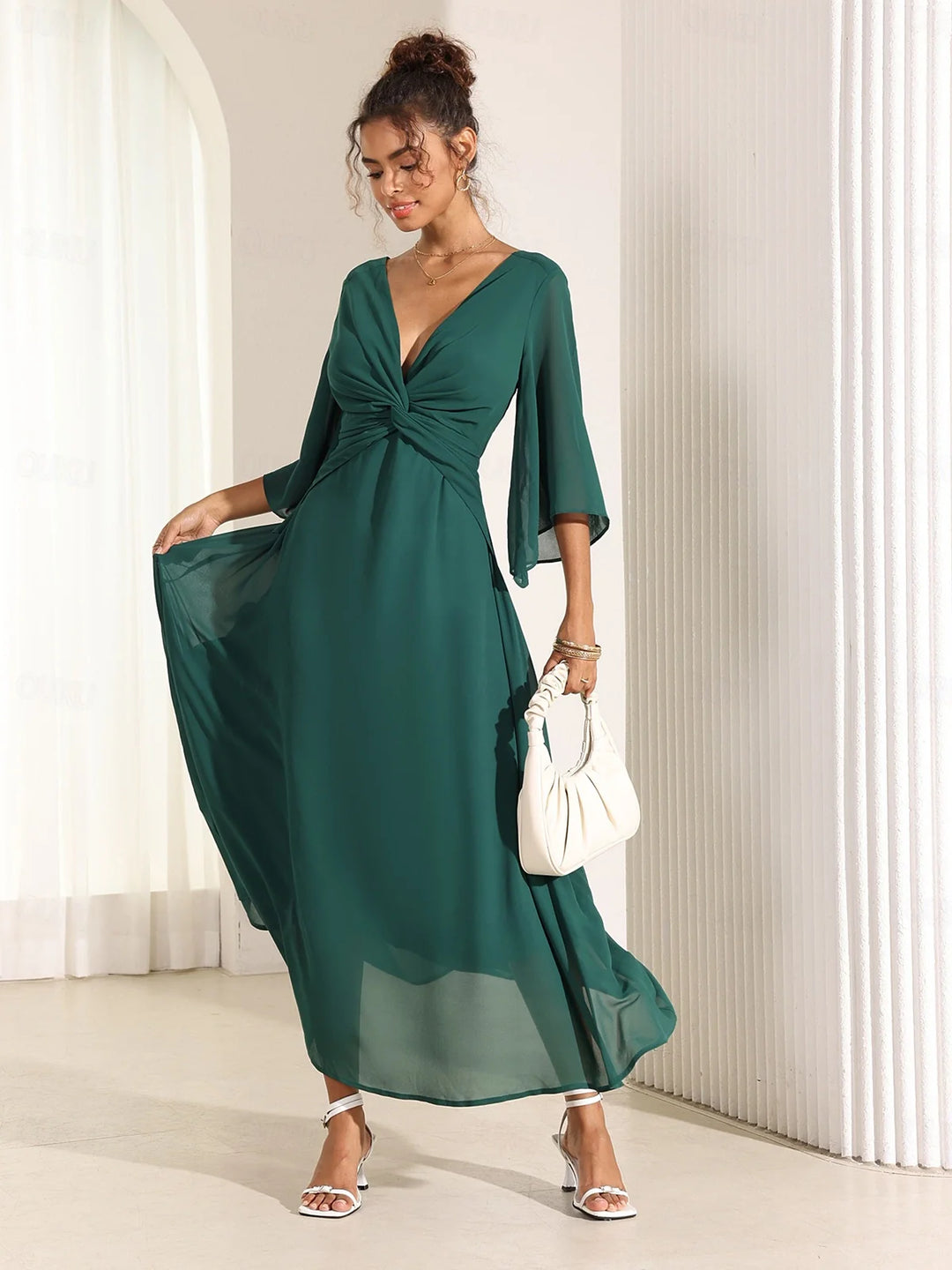 Elysiane™ | Elegant Chiffon Ruffle Maxi Dress