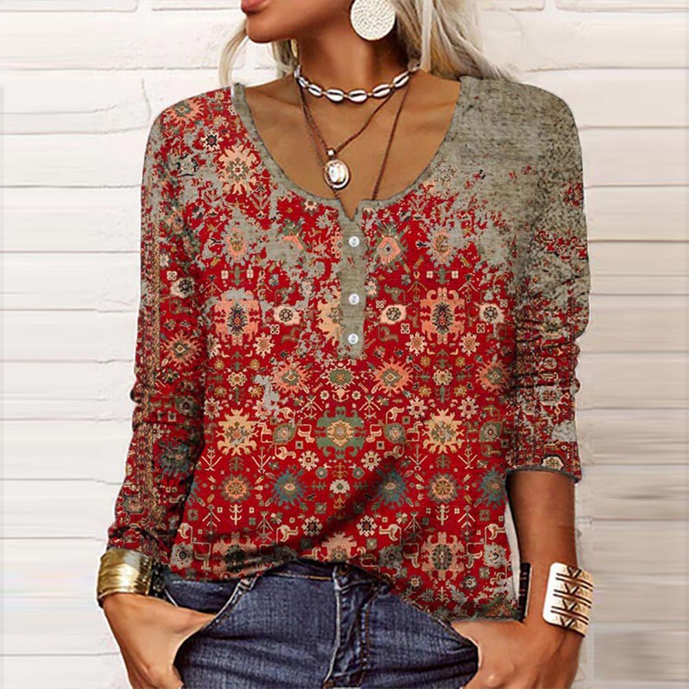 Juniper | Boho Print Henley Top