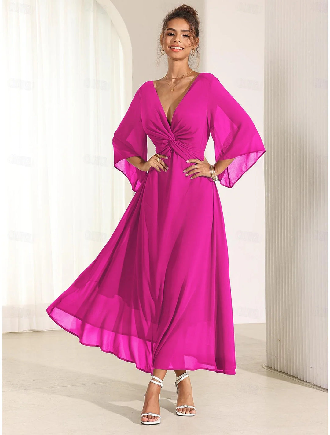 Elysiane™ | Elegant Chiffon Ruffle Maxi Dress